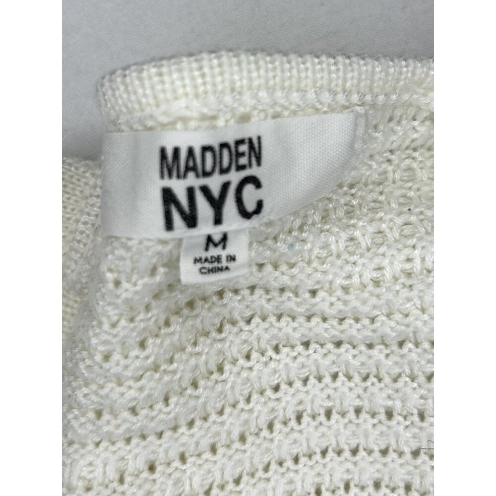 Madden NYC Crochet Knit Tank Top Womens M White Rainbow Stripe Boho Festival - Picture 7 of 9